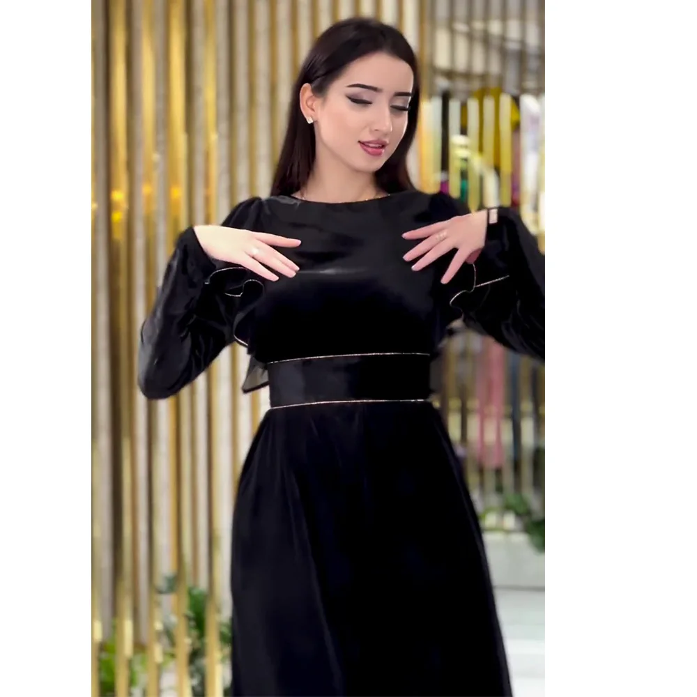 Elegant Solid Color Long Sleeve Long Dress For Women Fashion Round Neck Slim High Street Maxi Dresses Vacation Casual Robes