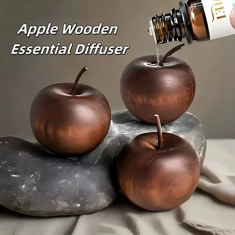 2pcs/1pc Elegant Wooden Oil Diffuser - Apple Style, No Heat, for Car/Bedroom/Bathroom, Natural Scent, Gift, Spa Home Decor