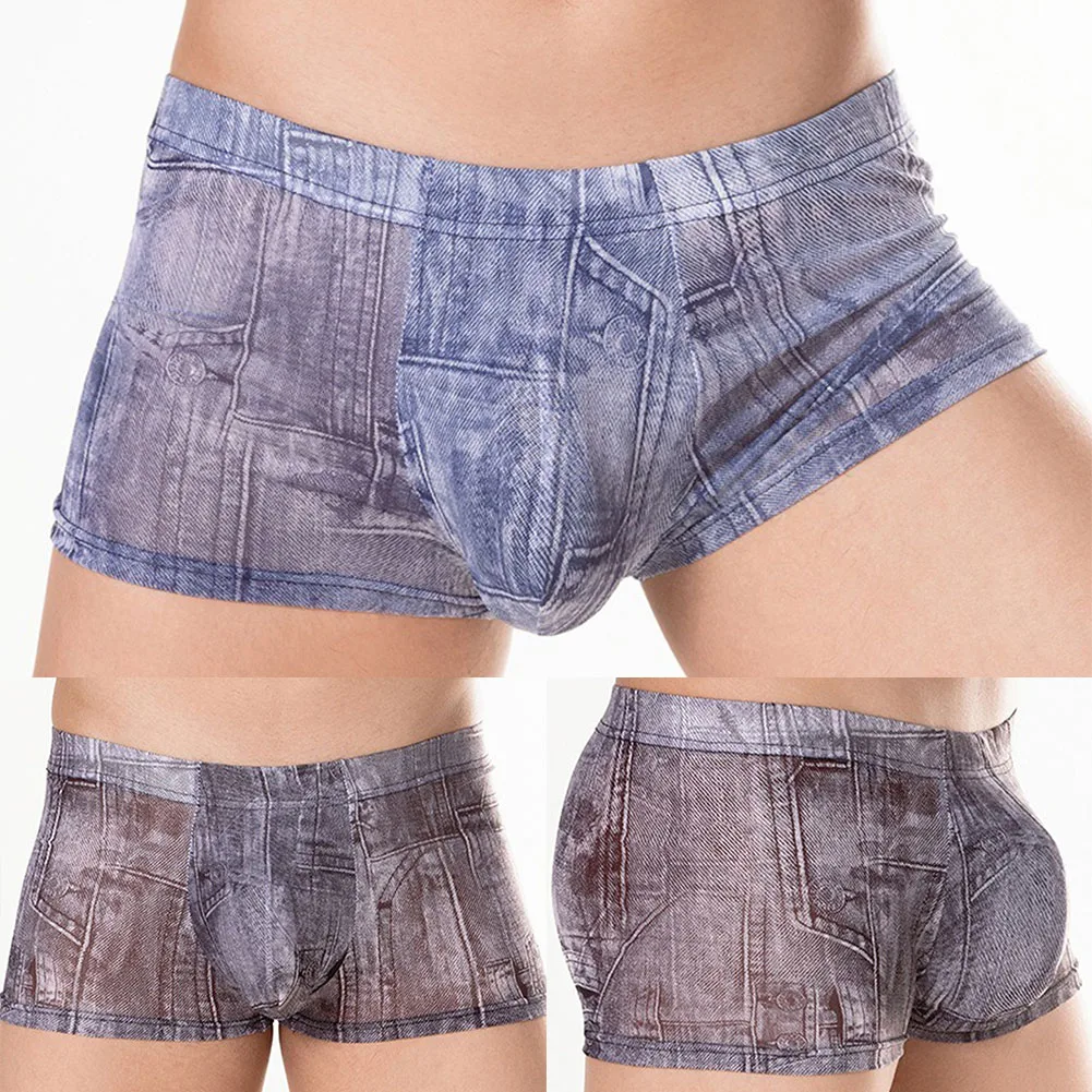 

For Daily Wear Low Waist Underwear Breathable Boxer Briefs Print Pattern See Through High Stretch Nylon Fabric