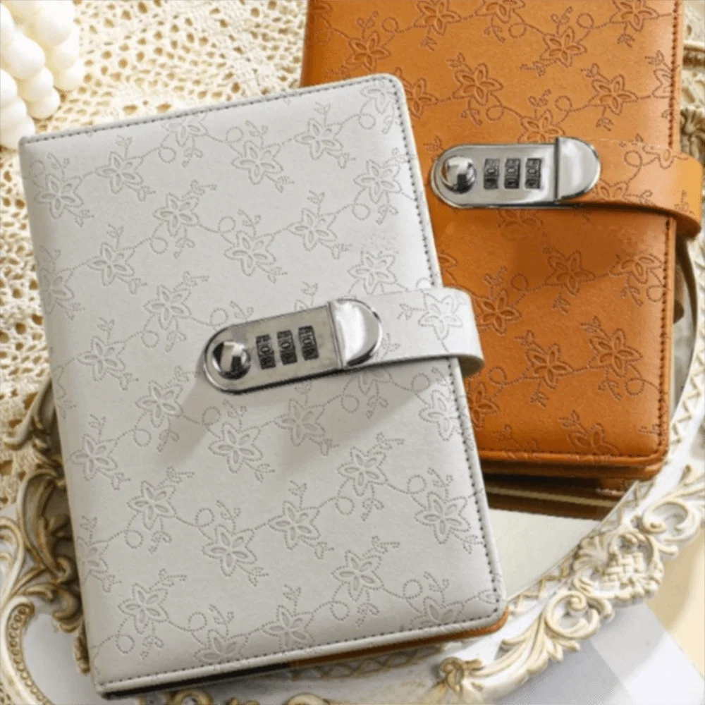 A5 كتاب كلمة المرور الرجعية مع قفل 200 صفحة القرطاسية تنقش الطالب المفكرة مقاوم للماء بولي Leather دفتر مذكرات جلدية