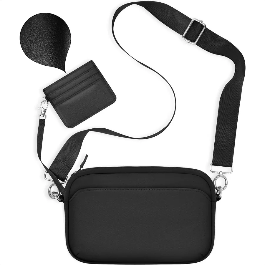 

Nylon Crossbody Bags for Women with Leather Card Holder Mini Cross Body Purse with Adjustable Strap for Traveling