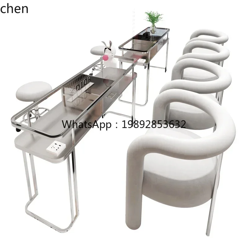 

YZ glass nail art table and chair set single and double three-person rock slab paint nail art shop table and chair combination