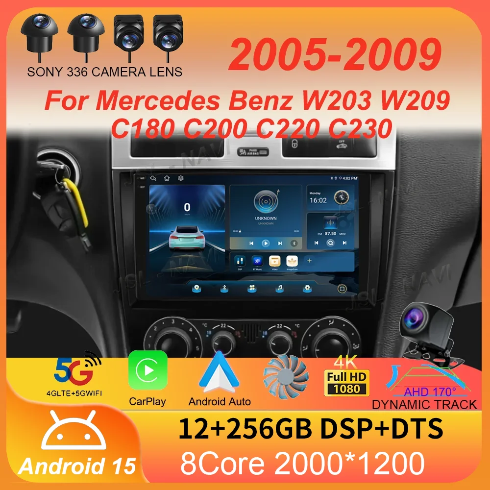 

Android 15 For Mercedes Benz W203 W209 C180 C200 C220 C230 2005 - 2009 Car Radio Stereo Multimedia Navigation GPS Carplay AUTO
