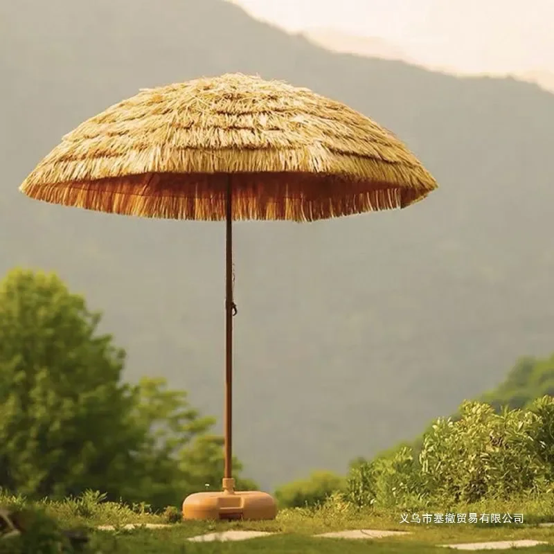 Faux Straw Parasol Outdoor Thatched Sunshade for Garden Balcony Beach Fishing Photography Decor