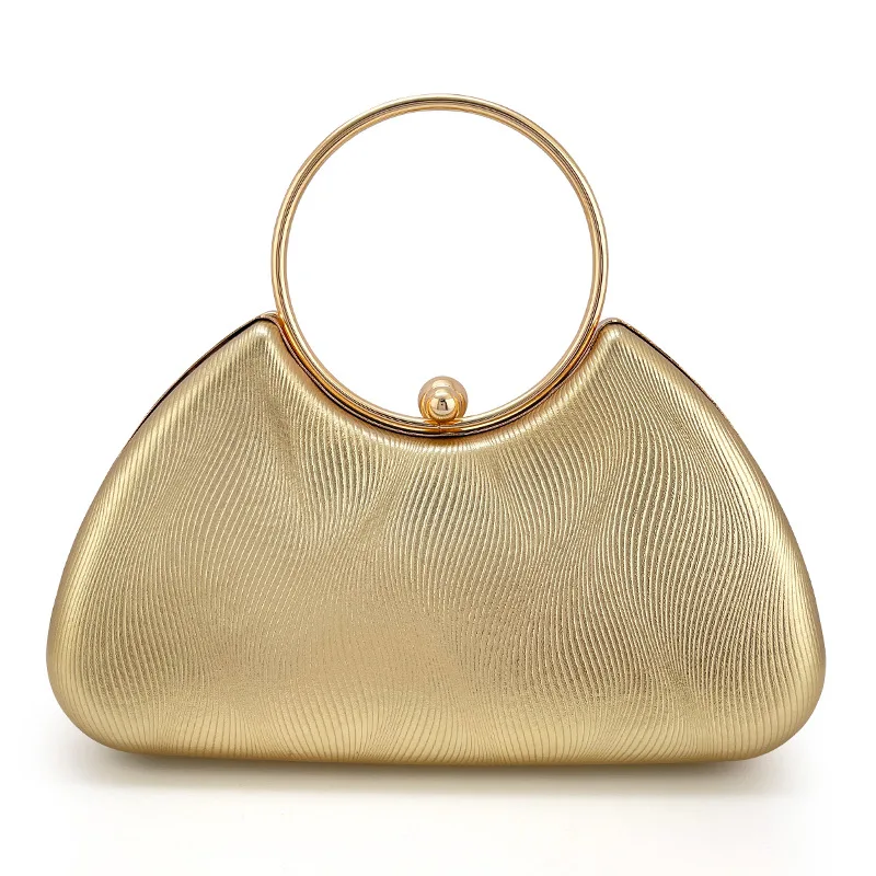 

Golden Retro Dinner Bag, Elegant Circular Ring Handle Clutch Bag Fashionable Exquisite Evening Dress Party Cocktail Prom Bag