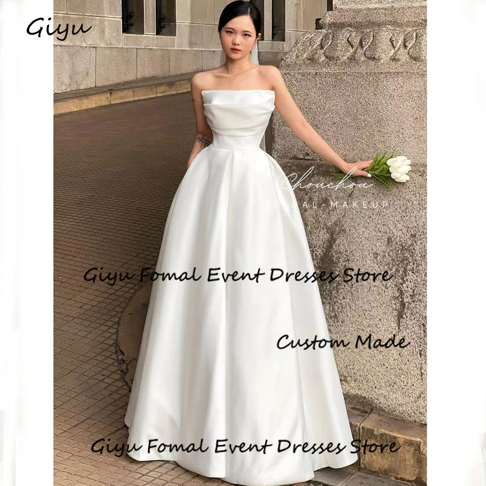 

Giyu Simple A-line Korea Wedding Dress Photoshoot With Pocket One Line Collar Draped Floor-Length Vestidos Novias Boda 웨딩드레스