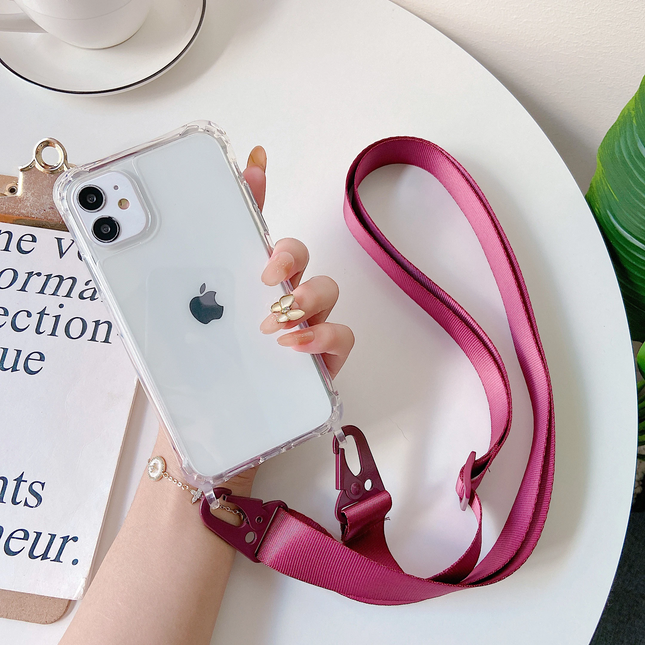 Crossbody Shoulder Strapwide Rope Crystal Shockproof Phone Case For iPhone 17 16 15 14 13 Pro Xs Max Plus Mini Air XR X Cover