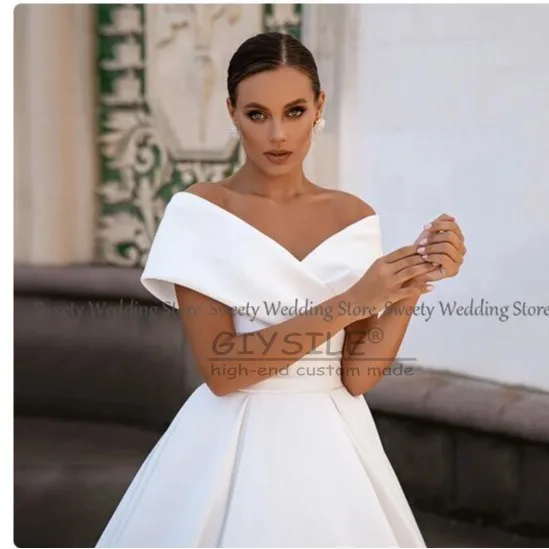 GIYSILE Customized A-line Wedding Dresses For Women Plus Size Cap Sleeve Satin Brides Dress Wedding Party Dress Bridal Gowns