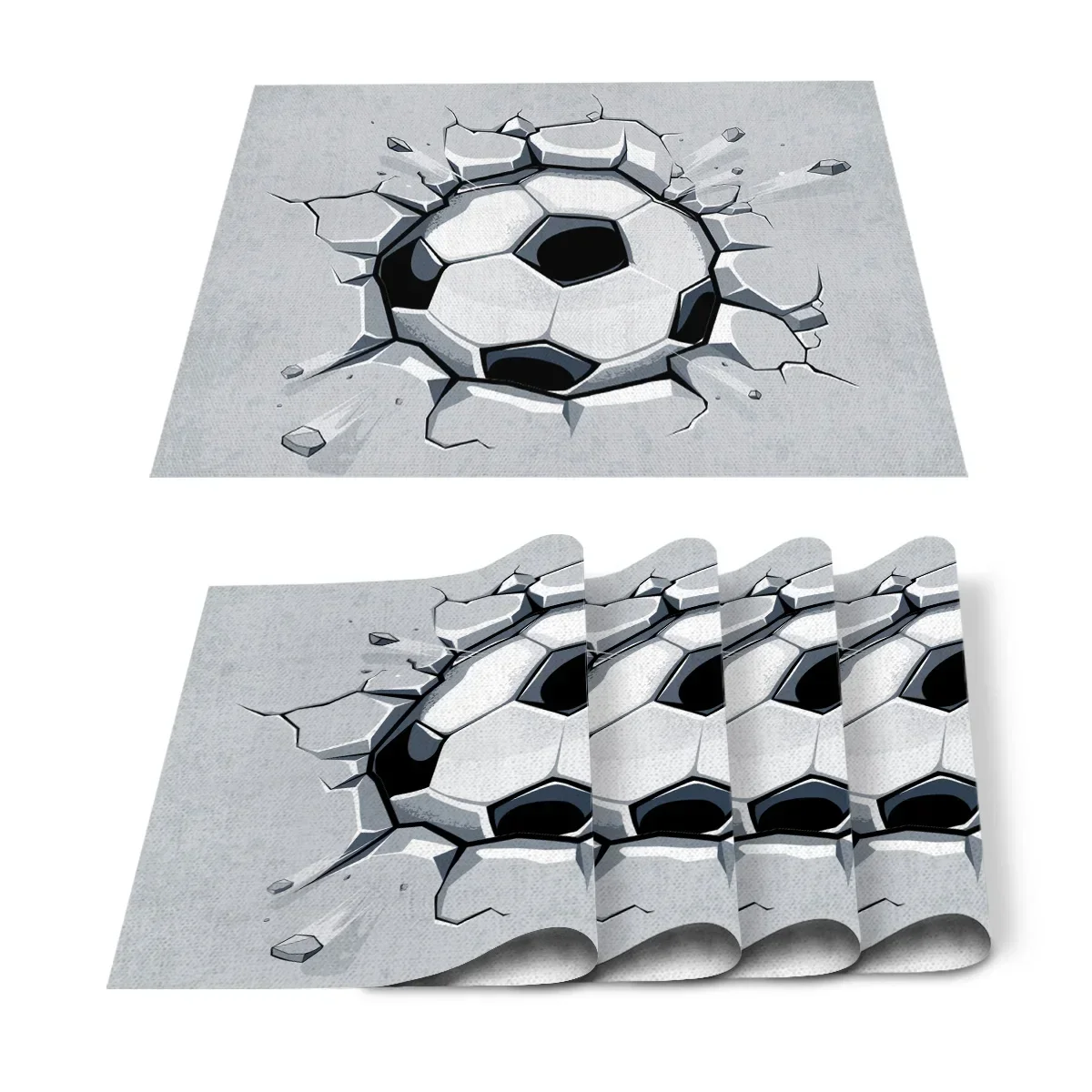 1Pcs Placemat Soccer Balls Football Field Printed Table Mat For Tables Heat-insulation Cotton Linen Kitchen Dining Pads