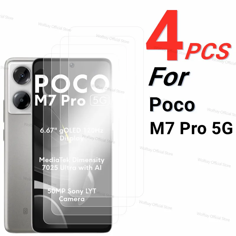 2/4PCS Screen Protector For Xiaomi Poco M7 Pro 5G Tempered Glass Xiaomi Poco M7 Pro Full Glue Phone Glass For Xiaomi Poco M7 Pro