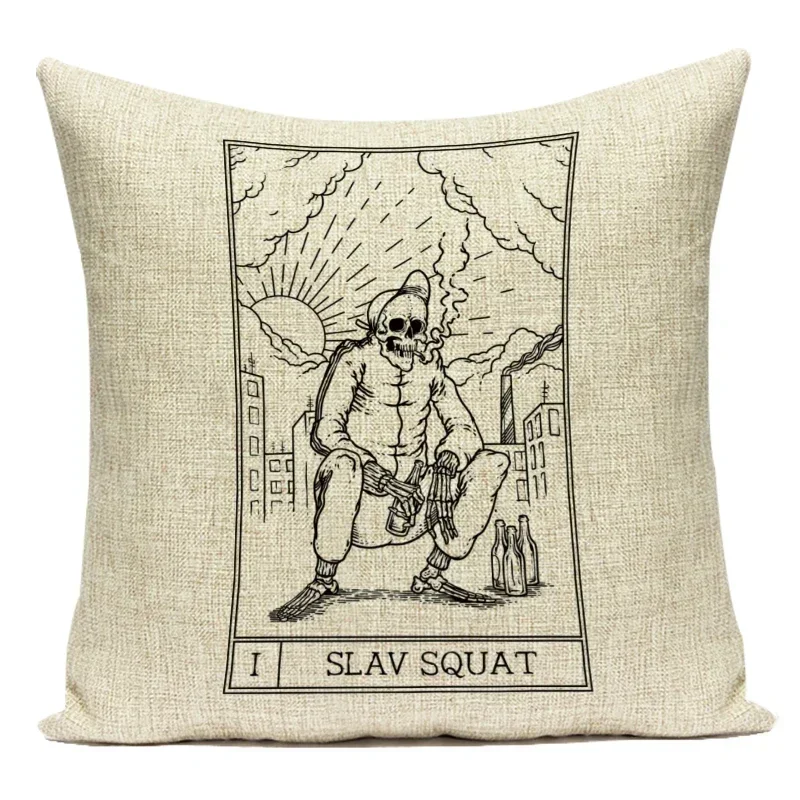 Horror Tarot Cushions Cover Bone Stand Decorative CushionCovers Print Linen Pillows Black and White Portrait Pillows Cases Cojin