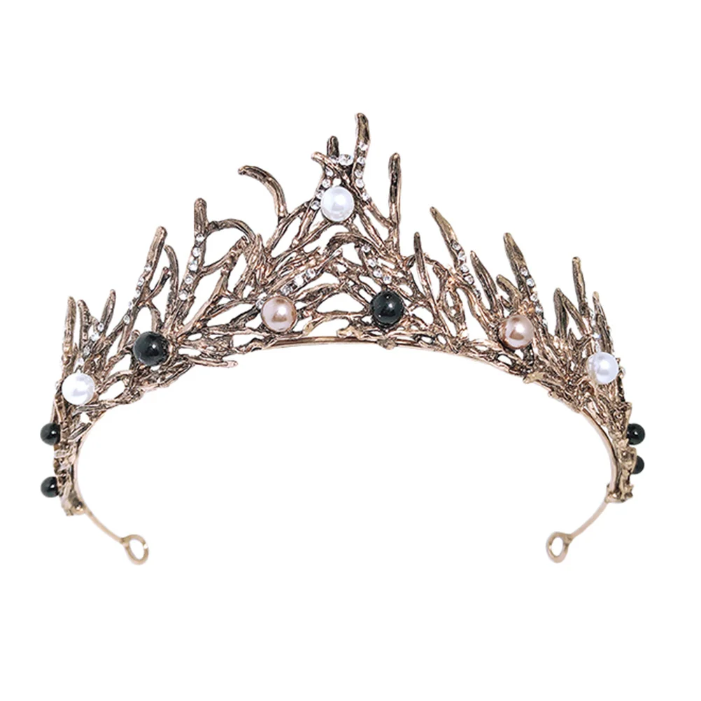 

Retro Crown Headdress Black Bride Wedding Alloy Hair Decor Engagement Party Banquet Chic Durable Color Fast Lightweight