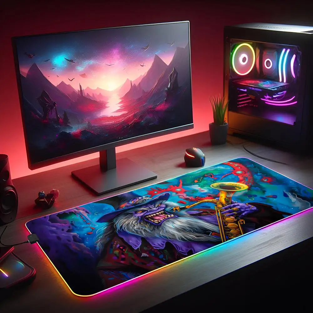 

RGB Mouse pad Wolf Animation design LED glow gaming mat rubber anti-slip Desk Mat gamer pc accessories Gaming keypad mousepad