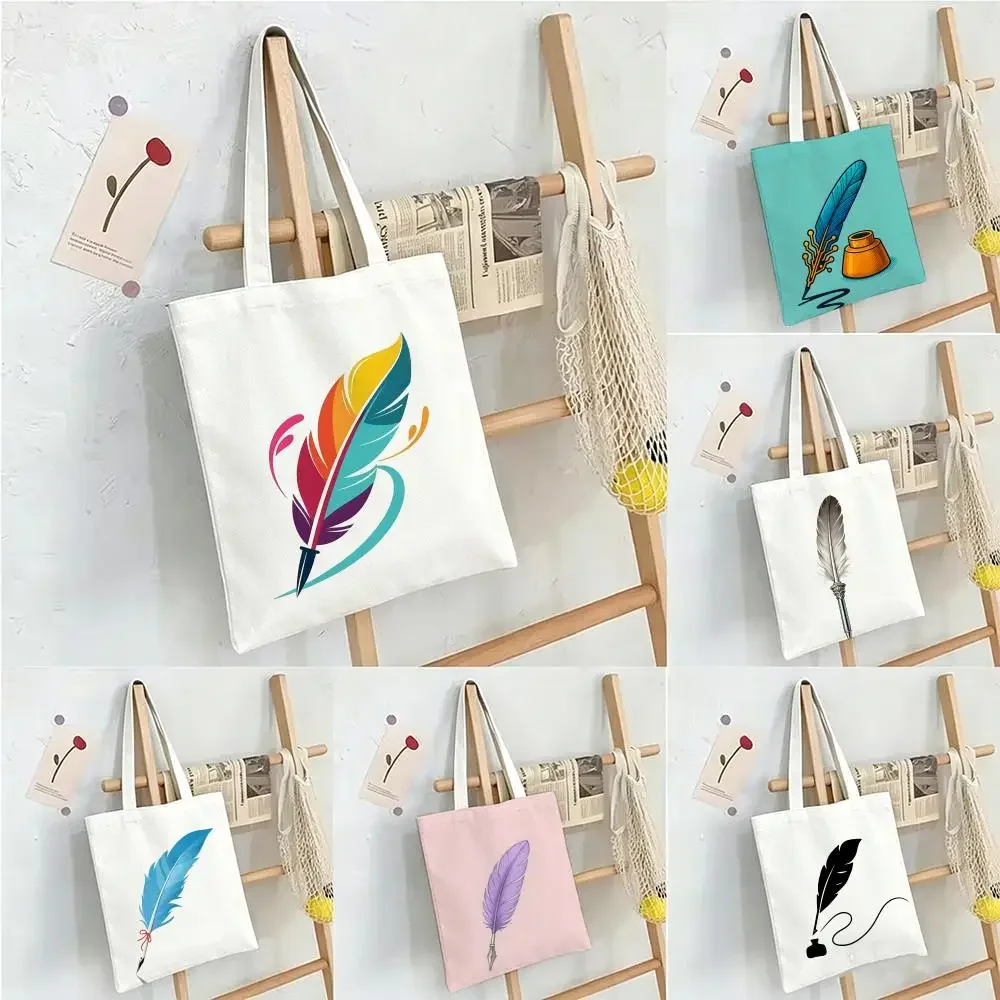 Bolsas de almacenamiento para plumas de estilo europeo retro en colores pastel, bolsas de compras, bolsos de mano, bolsos de lona para el hombro, bolsas de compras para mujer de alta capacidad