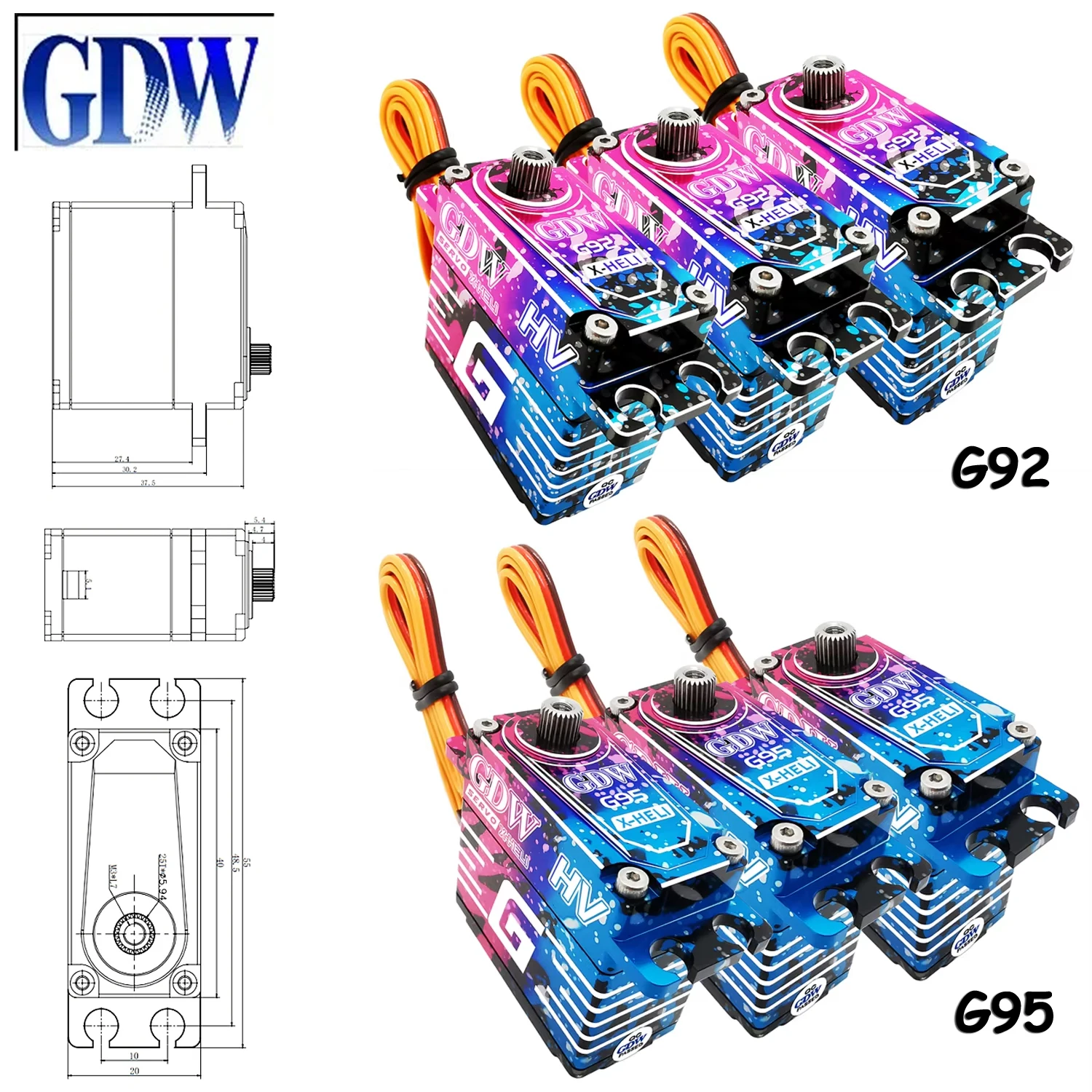 3PCS GDW G92 G95 43KG High-Speed Steel Gear Brushless Digital Servo For RC Helicopter Tail-Locking Swashplate Competition Parts
