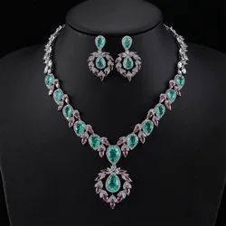 Luxury Bridal Jewelry Set Gorgeous Waterdrop Cubic Zirconia Ladies Party Wedding Necklace And Earrings Set  CN11091