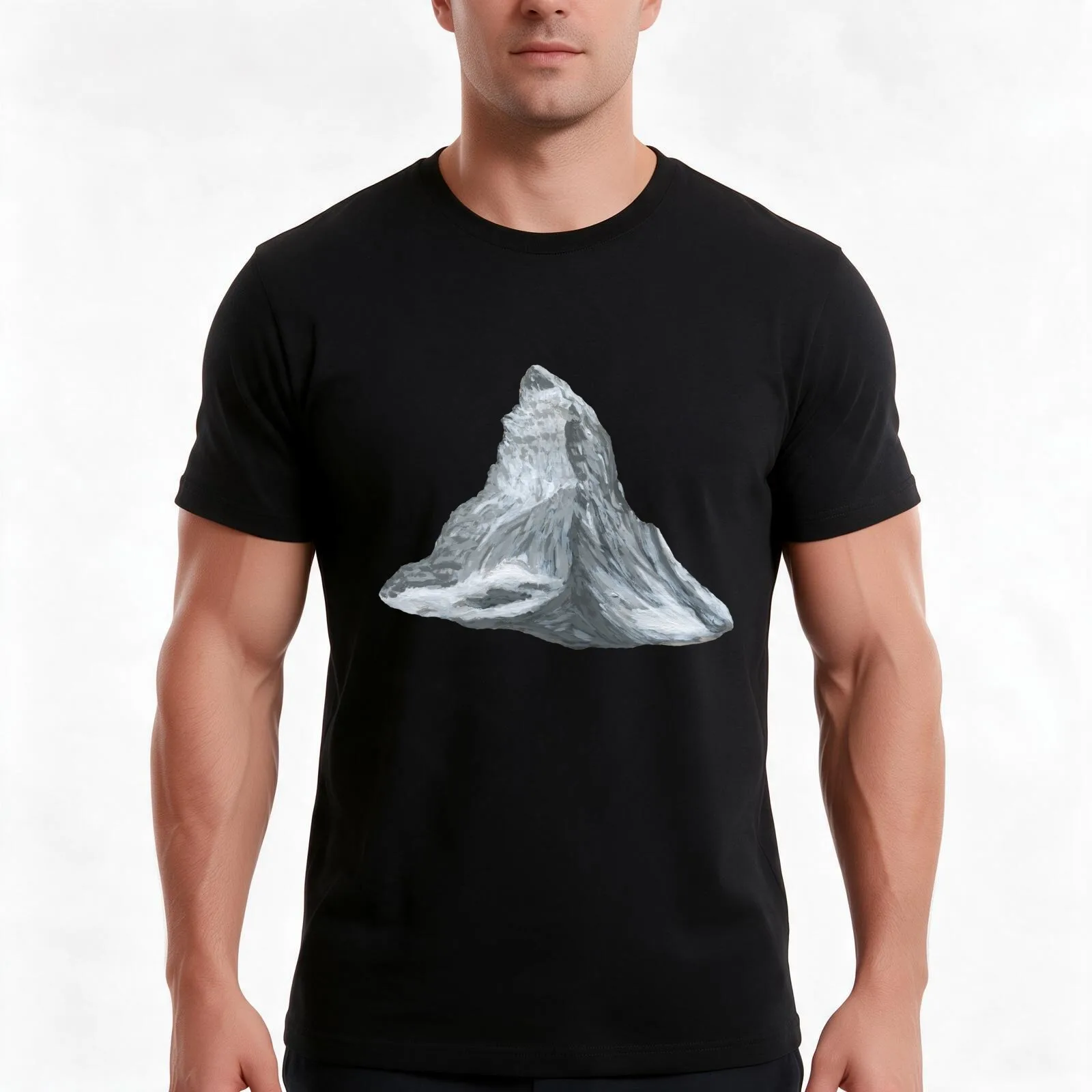 Nature, mountain, Matterhorn, drawing, acrylic, Bebicervin T-Shirt, Summer Casual Cotton Tee, Oversized Streetwear Tops
