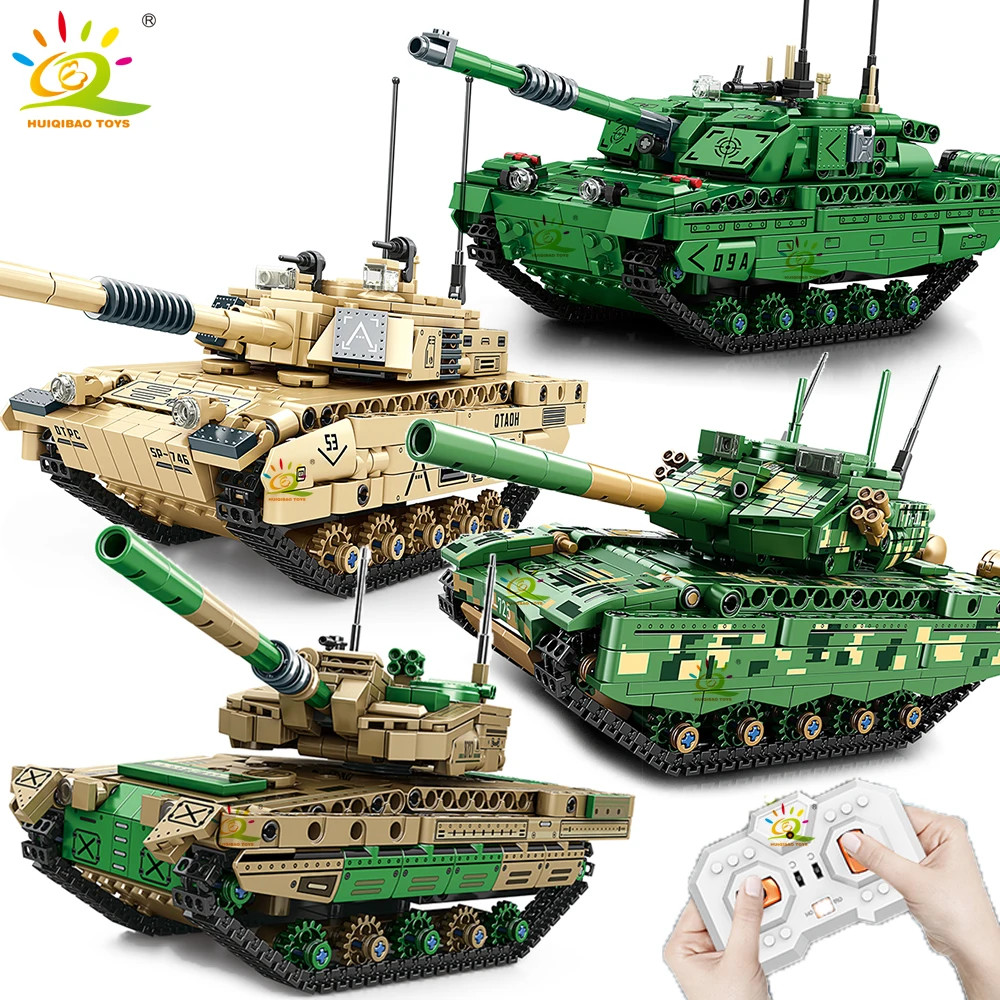 HUIQIBAO RC WW2 Military Tank Building Blocks Set for Children Remote Control Army Bricks Toy City Construction Bricks Kids Gift