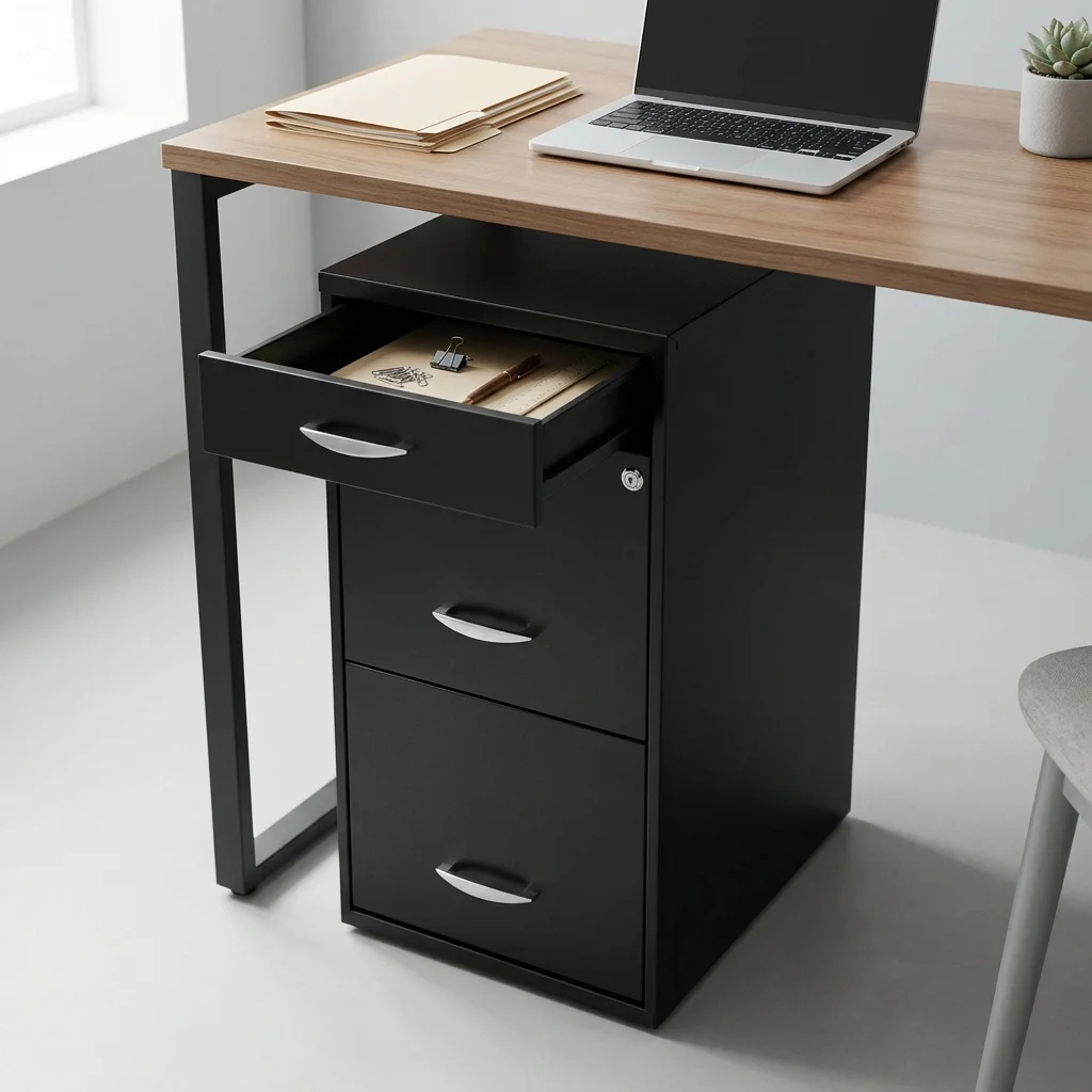 Black 3-Drawer Vertical Metal File Cabinet With Pencil Drawer, Fully Welded Pre-Assembled, Lockable Top 2 Drawers, For Letter Size Hanging Files