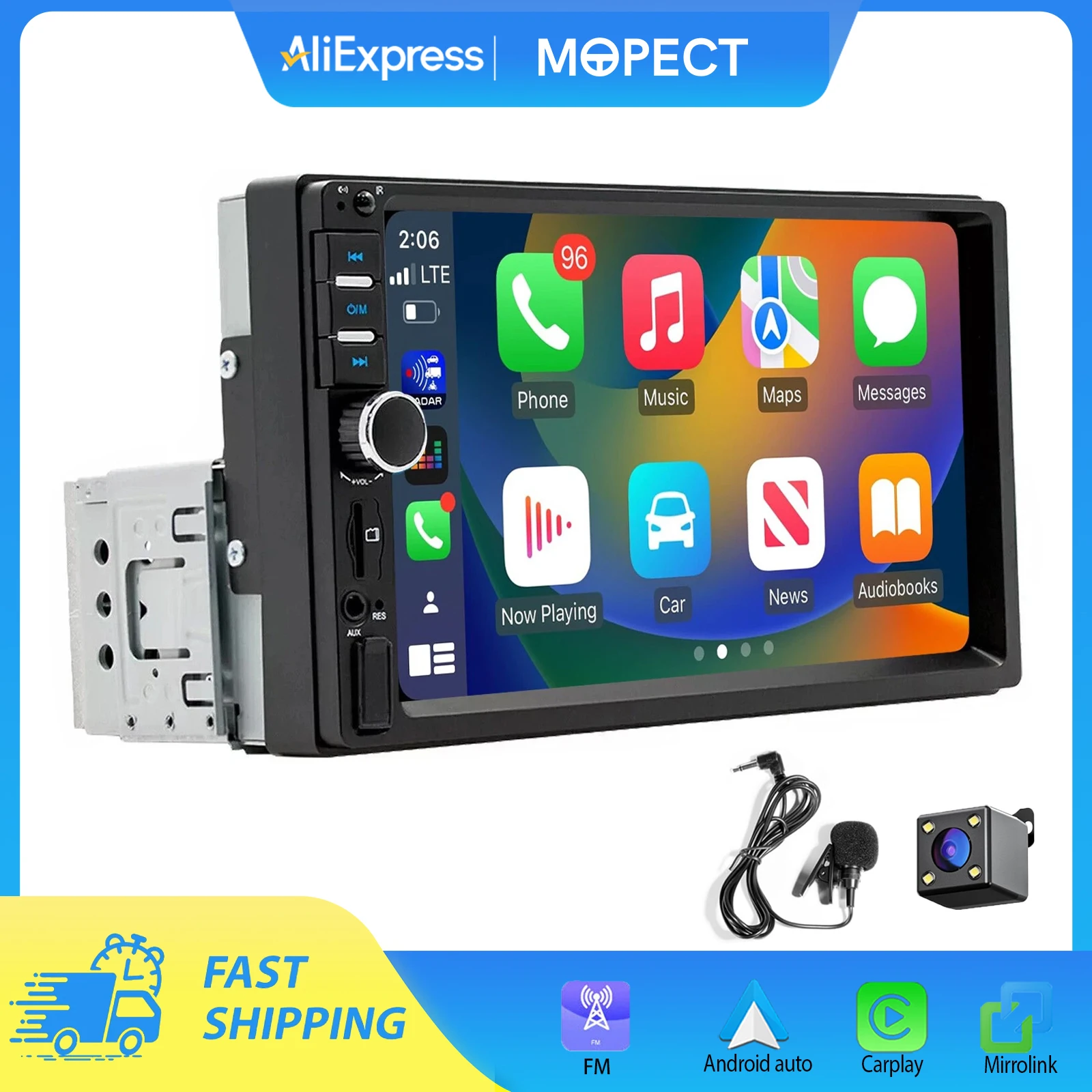 MOPECT 7 Zoll 1Din Autoradio Carplay Android Auto Multimedia-Player HD-Touchscreen FM AUX WIFI MirrorLink Universelles Auto-Audio