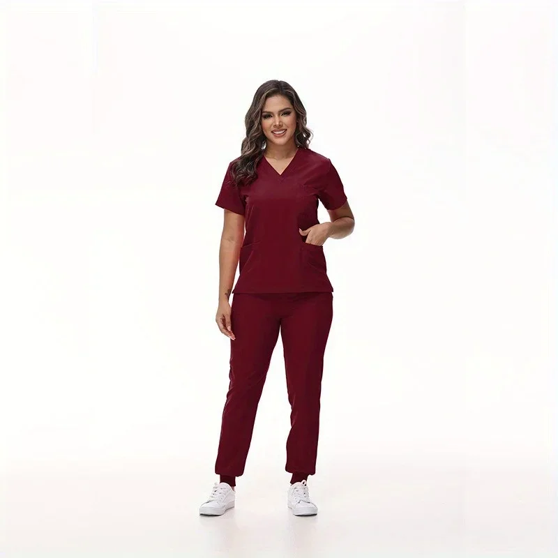 

Stretch V-Neck Short-Sleeve Hospital Nurse Uniform Sets Summer Work Uniform