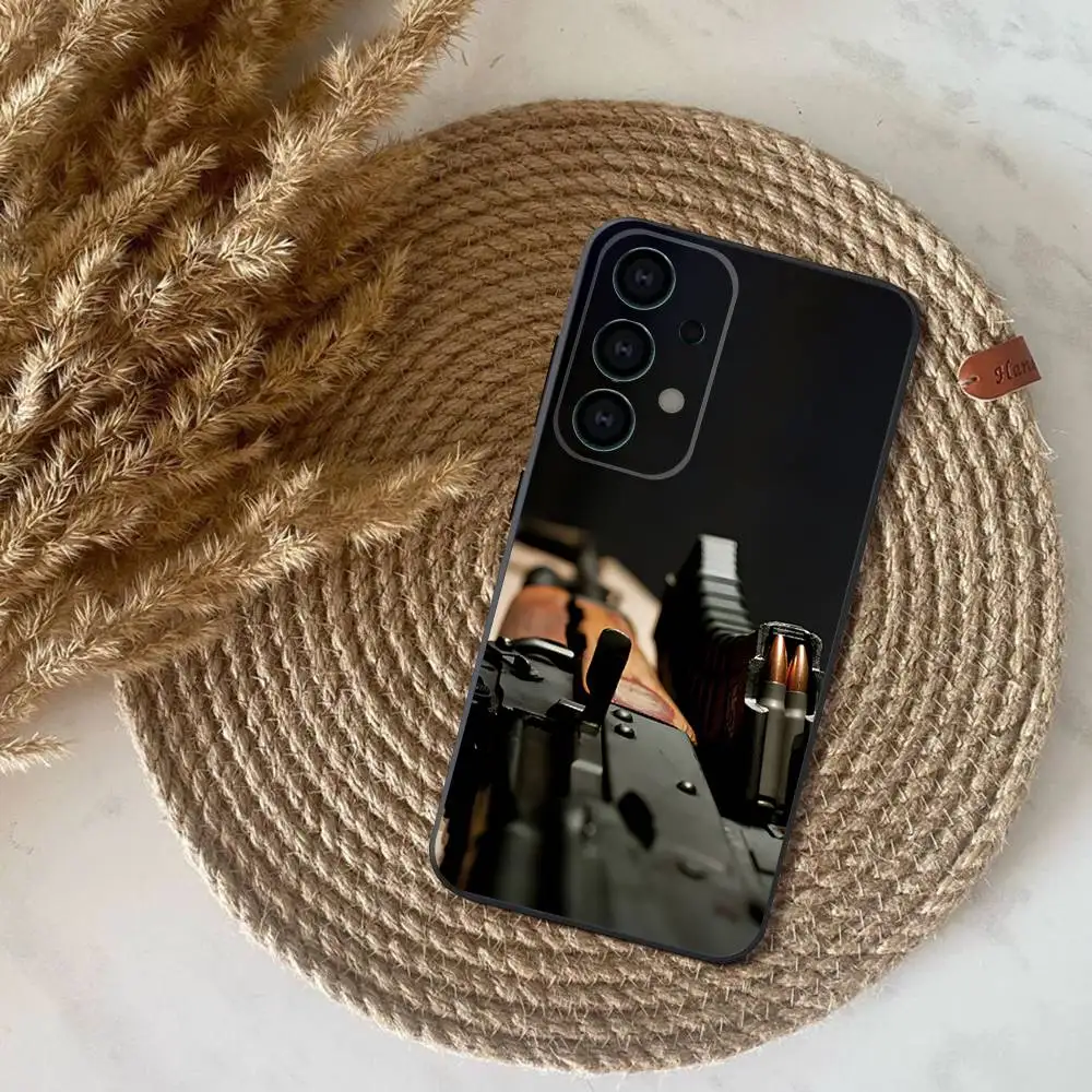 삼성 S25, S24, S21, S22, S23, S30, 울트라, S20, 플러스, Fe, 라이트, 노트, 10, 9, 5G용 폰 케이스 AK47 권총 총알 블랙 커버