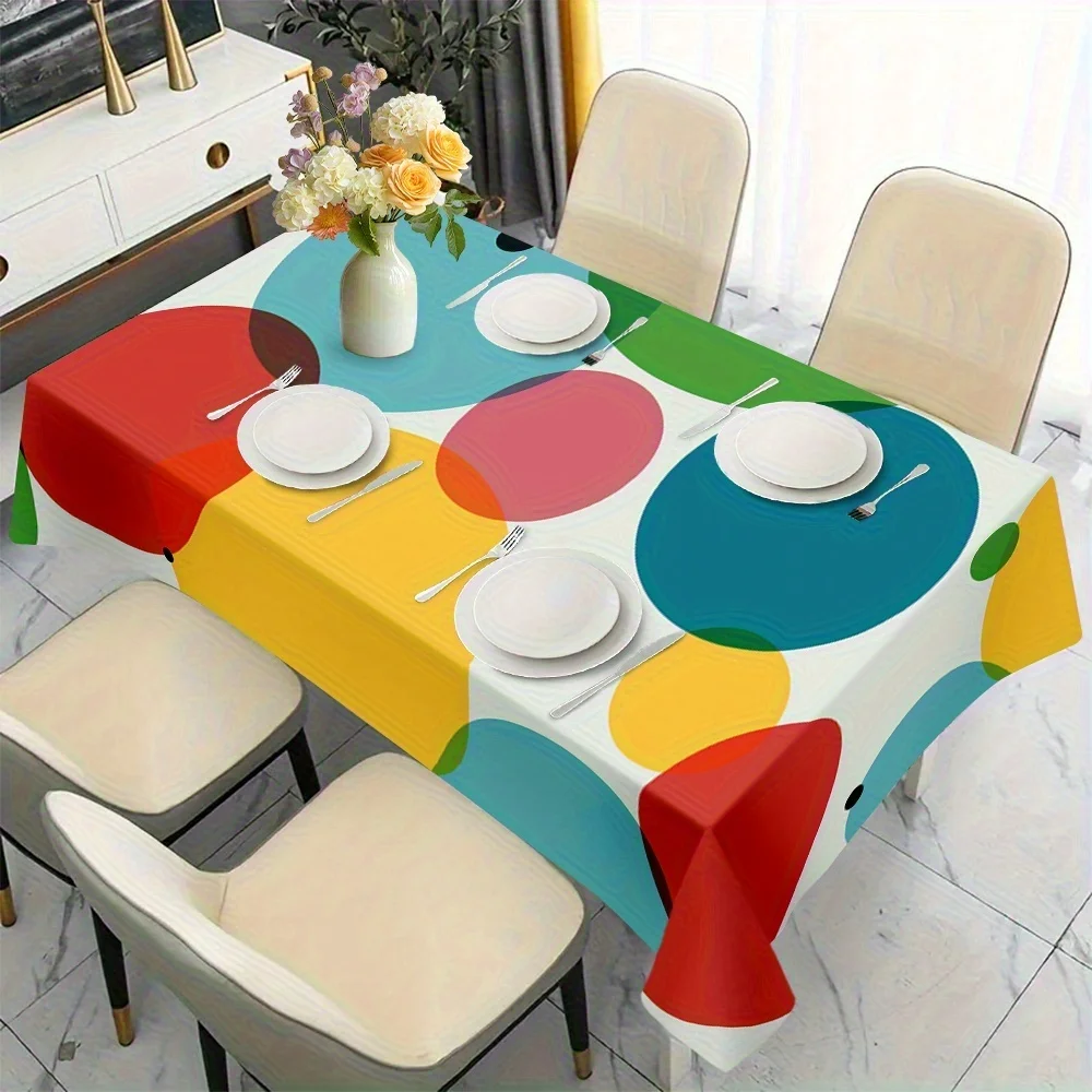 Colorful circle pattern vintage tablecloth - suitable for picnics, camping, and weddingszyc
