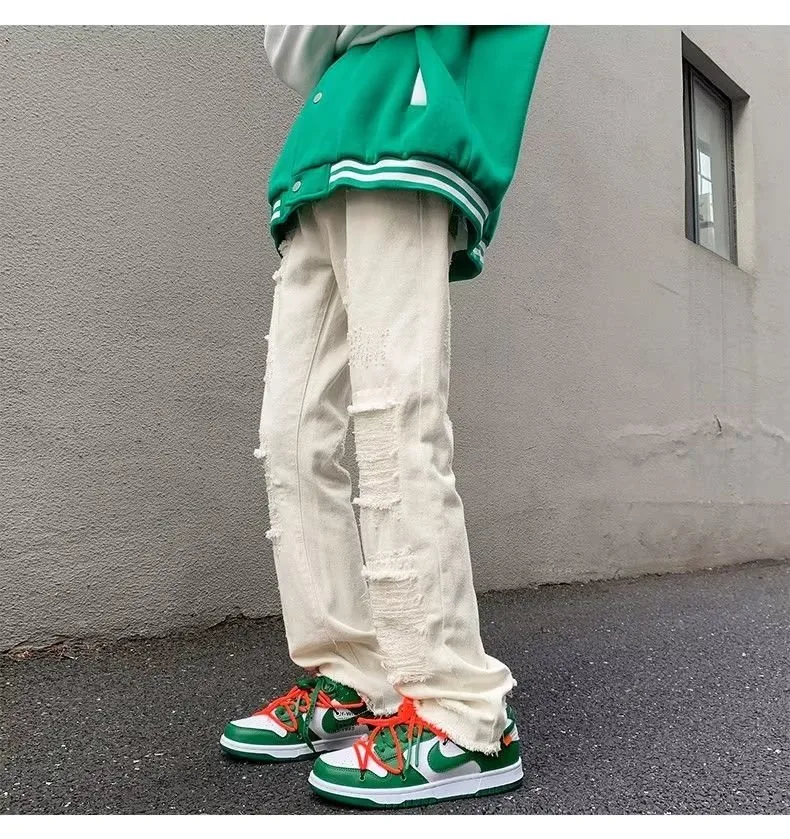 2024 spodnie y2k Streetwear weiß schlank zerrissen gestapelte Jeans Hosen für Männer Kleidung Gothic gebürstet lange Hosen Pantalones Hombre – Detail 28