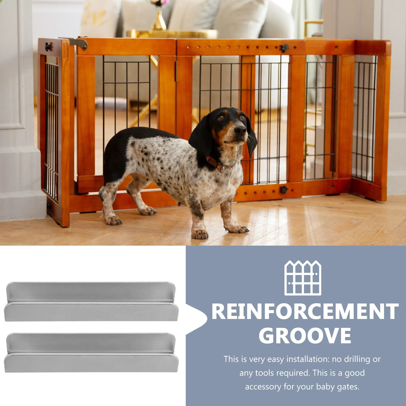 

2Pcs Pet Gate Reinforcement Groove Solid Steel Baby Gates Groove for Stair Door Safety Indoor Child Gate Stability Enhancement