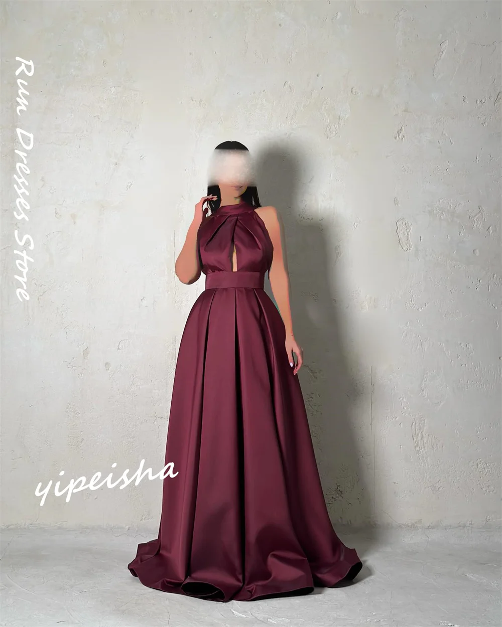 Yipeisha personalizado para graduación, vestidos de quinceañera acampanados con cuello Halter a juego, vestido drapeado largo de Año Nuevo para mujer, vestido azul