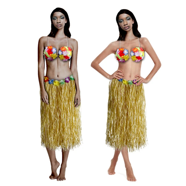 Falda hawaiana Hula Hawaiana para mujer conjunto de maquillaje disfraz de baile rafia AliExpress