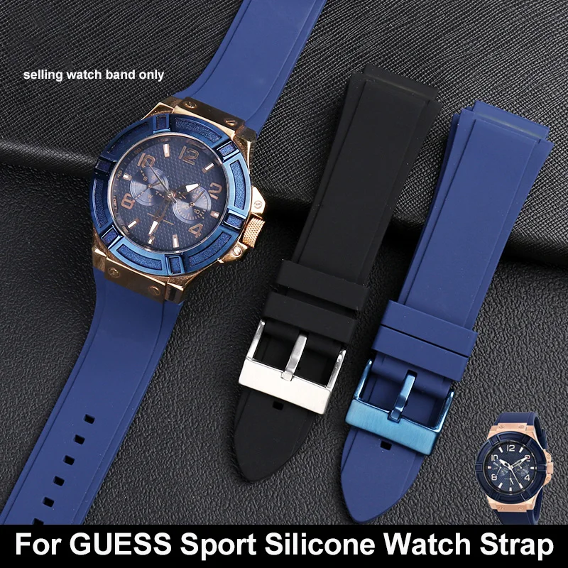 Rubber watchband Blue color Silicone Rubber bracelet for guess W0247G3 W0040G3 W0040G7 watches band brand 22mm sport watch strap