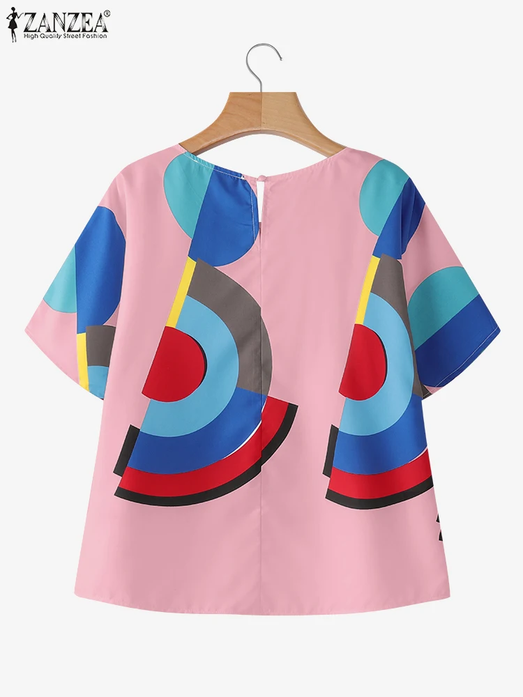 เสื้อผู้หญิง ZANZEA ทันสมัย ลายเรขาคณิต สำหรับฤดูร้อน ปี 2025 แฟชั่นแขนสั้น สไตล์หรูหรา เหมาะสำหรับสาวออฟฟิศ สไตล์เกาหลี เสื้อเชิ้ต OL