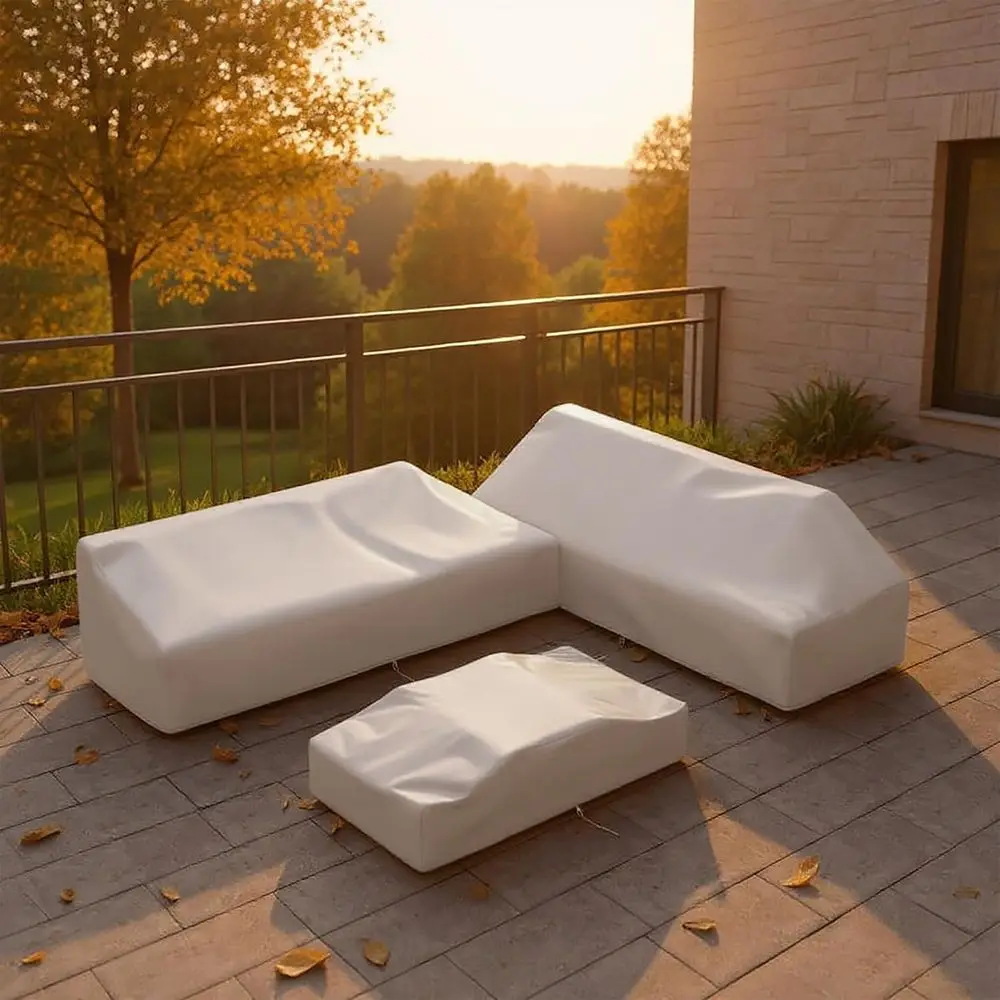 

Прочные чехлы для садовой мебели из ткани 600D — устойчивые к УФ-излучению и ветру, для уличных столов, стульев и диванов, бежевые