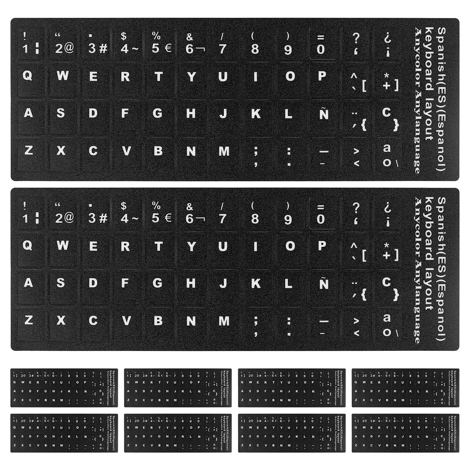 10Sheets Spanish Language Keyboard Stickers Computer Laptop Notebook Keys Cover Universal Fit Typing Aid for Learners Home