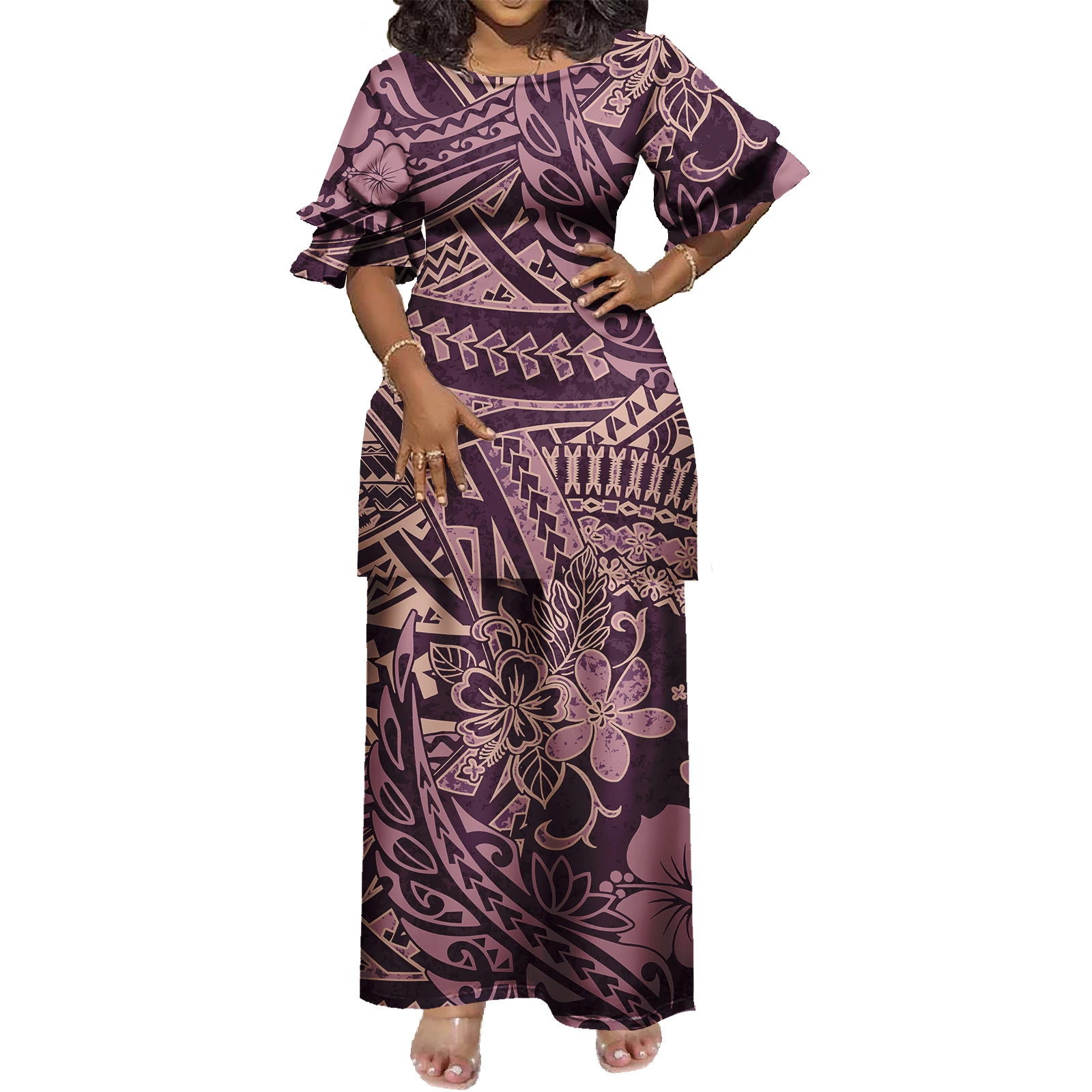 Wholesale Custom Drop Ship Summer Hawaiian Polynesian Samoan Tribal Design Loose Women Maxi Dresses Women Lady