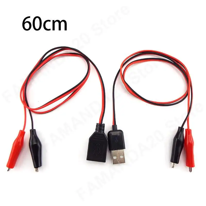 Alligator Test Clips Clamp to USB Male Female Connector Cable Crocodile Electrical Clip Power Supply Extension Wire 60cm M20