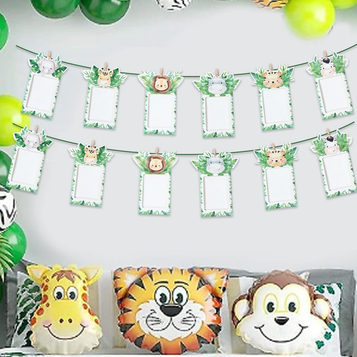 1st Jungle Animal Birthday Photo Banner Garland 12 Month Bunting Safari Wild One Year Baby Birthday Party Decoration Supplies