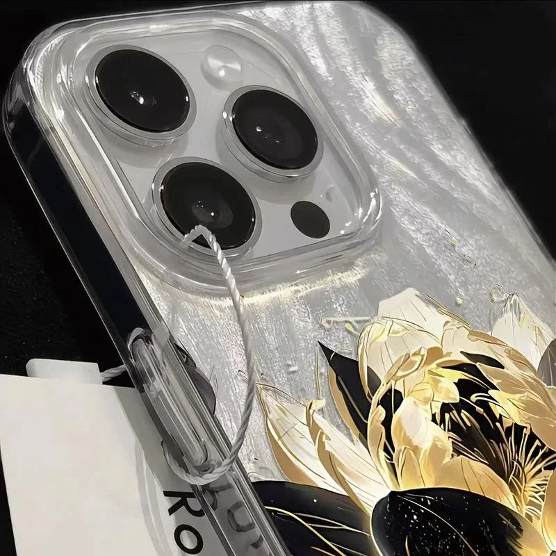 Pink Peony Lotus Print Phone Case for IPhone 16 15 14 13 12 11 Pro Max 15 Pro XS XR 7 8 Plus 16E Shockproof Silver Plated Cover - náhled 3