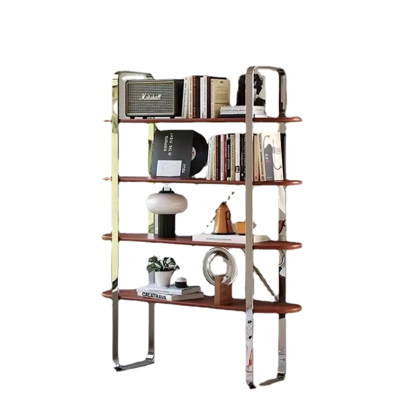 

Tqh Chinese Style Bookshelf Living Room Household Stainless Steel Partition Shelf Office Display Stand