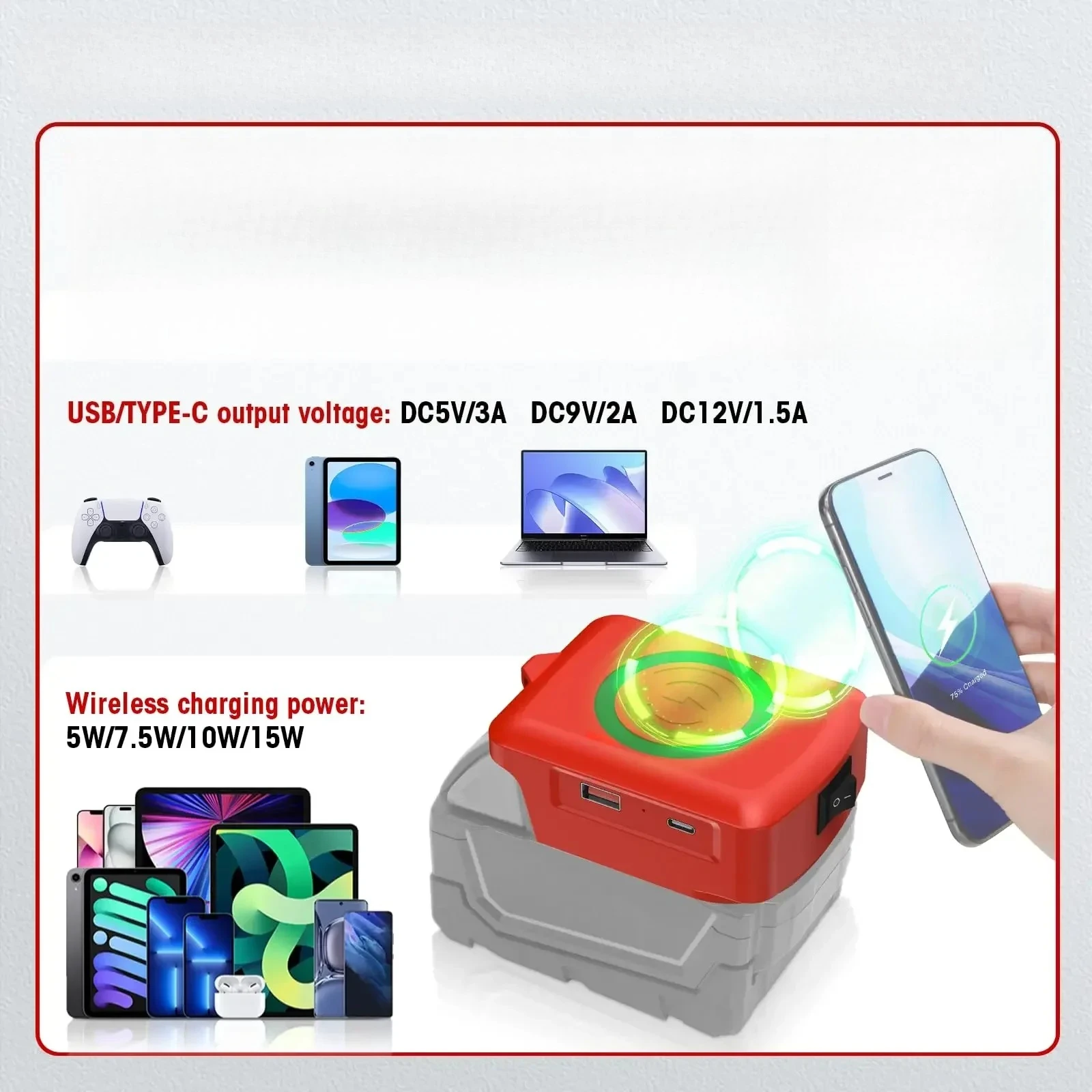 

Беспроводное зарядное устройство для телефона Milwaukee, литий-ионный аккумулятор 18 В, зарядное устройство для телефона с USB-портом и портом TYPE C, портативный внешний аккумулятор