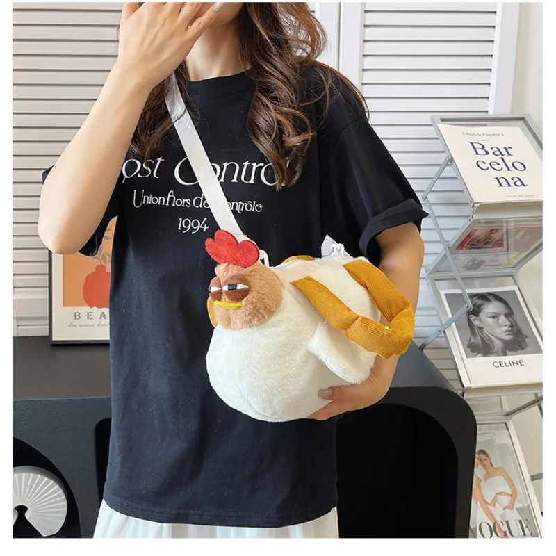 Funny Hen Shape Women Plush Shoulder Bag Cute Cartoon Chicken Crossbody Messenger Bags Girls Travel Satchel Purse Handbags