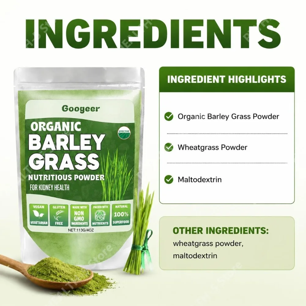 Organic Barley Grass Nutritious Powder with Maltodextrin Vegan Non-GMO Gluten Free Rich in Vitamins and Minerals 113 G Net