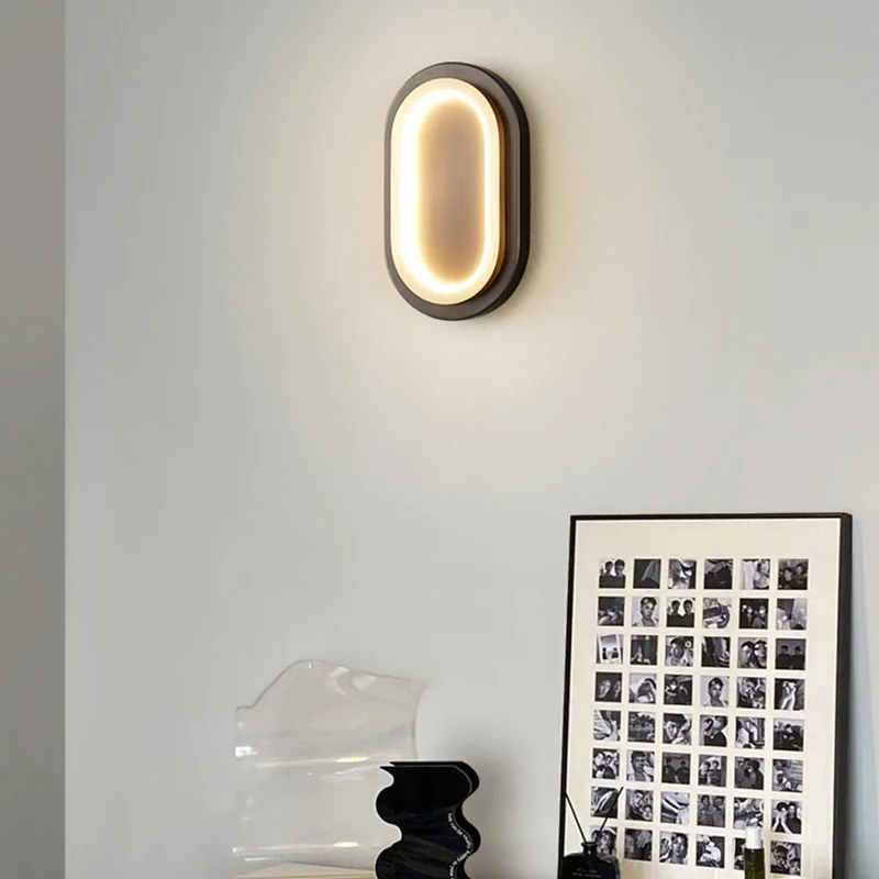 

Bedroom headboard wall lamp all copper atmosphere lamp Nordic minimalist creative staircase light living room background light
