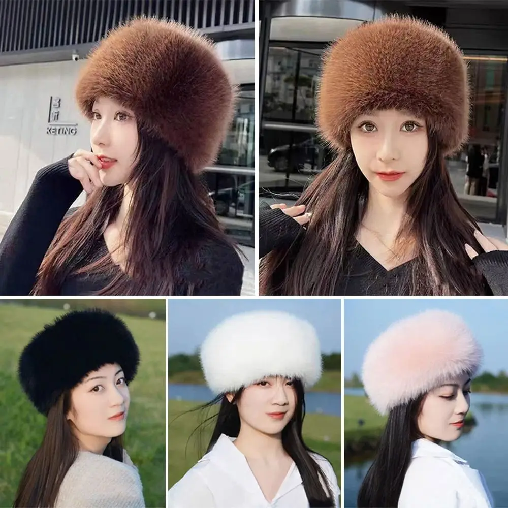 

Outdoor Plush Plush Bucket Hat Ear Protection Warm Panama Hat Furry Winter Basin Sun Cap for Women