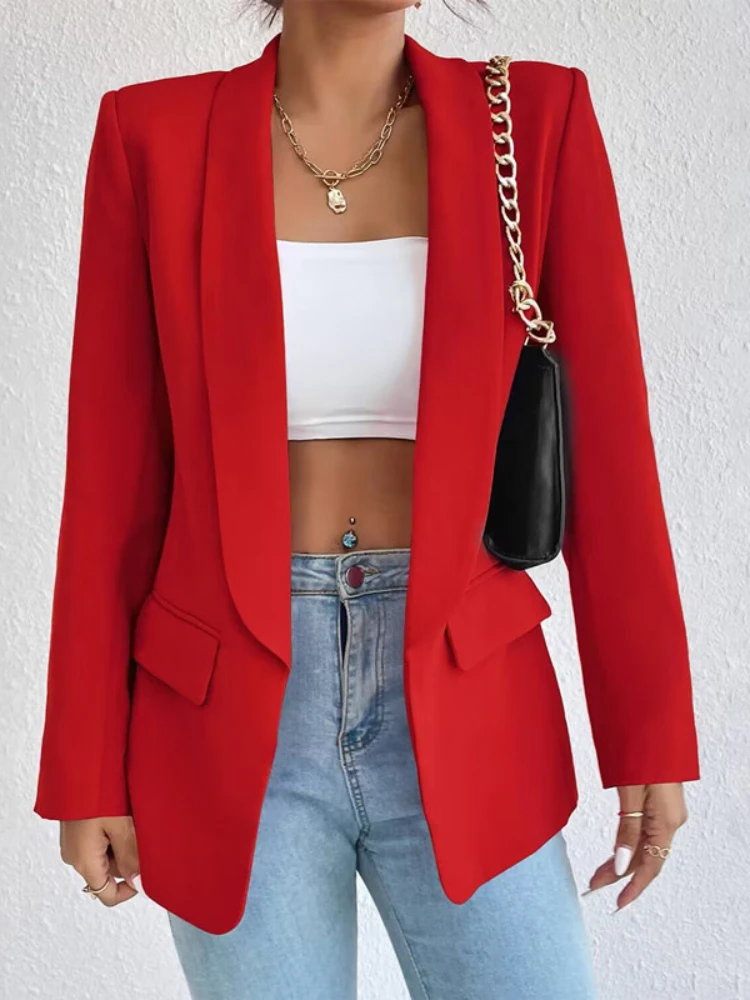 

Elegant Casual Solid Color Blazer Vintage Formal Business Chic Suit Jackets Female Outerwear Long Sleeve Open Stitch Slim Coats