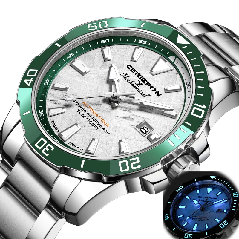 CERIEPON Men's Sports Mechanical Watch 316L Stainless Steel Luminous 50m Waterproof Men Marine Log Explorer Series Perfect Gift