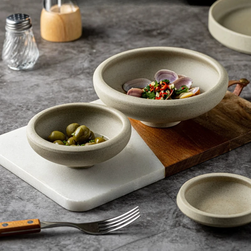 Coarse Earthenware Glazed High-legged Plate, Old-fashioned Snack Cake Plate Bread Plate, Sushi Plate Molecular Cuisine Tableware