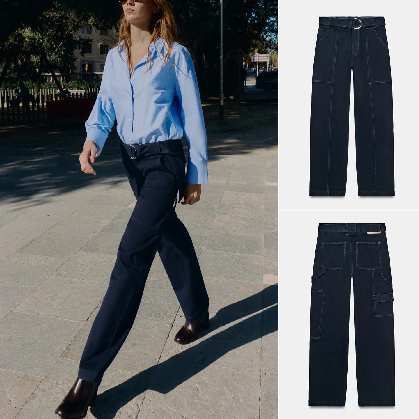 

Winter New Arrival mat Sle High Waist Straight Leg Zipper Long Work Pants with Belt Ladies Faion Jeans