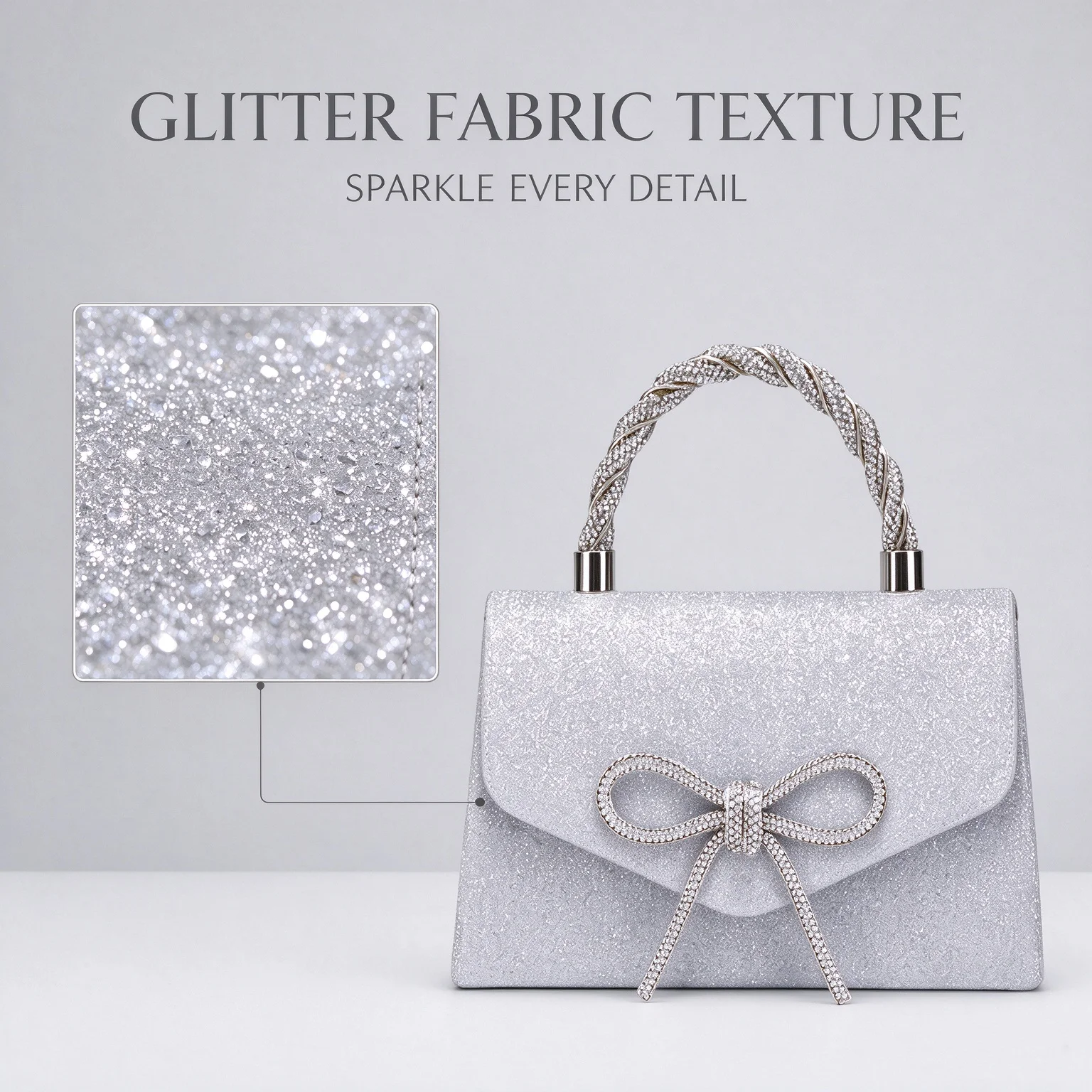 Women Glitter Small Square Handbag 2026 New Rhinestone Bowknot Flap Design Cross Border Fashion Wedding Party Daily Handheld Sho
